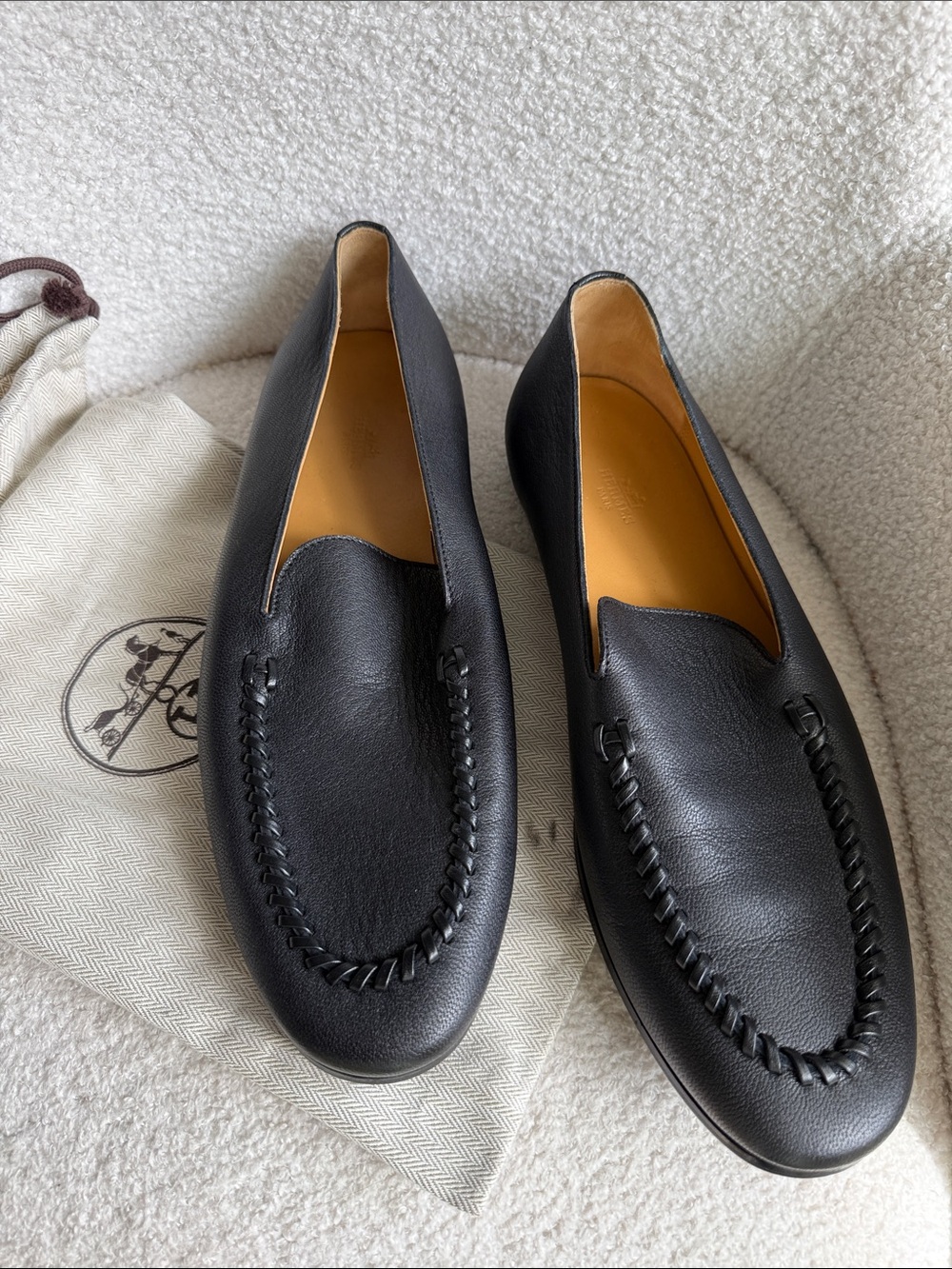 Hermes Ivo Leather Braided Apron Slip-On Loafers